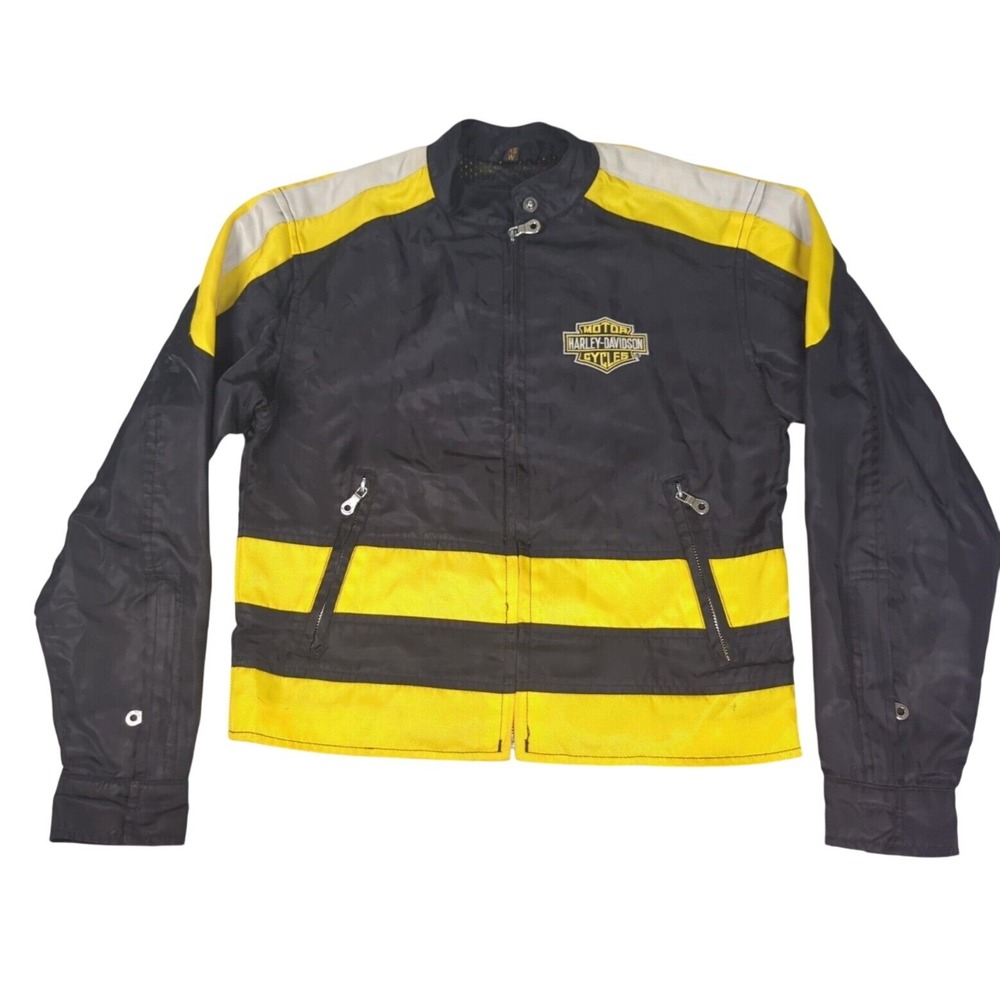 Harley Davidson Rain Jacket Women XS Black Yellow Full Zip Wind Motorcycle VTG